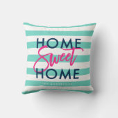 ターコイズ&ホワイトストライプズピンクホームスウィートホーム クッション (裏面)