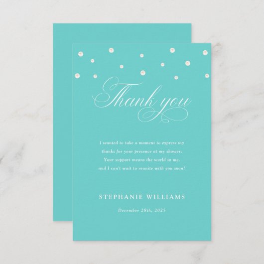 ターコイズ ホワイトパール ブライダルシャワー サンキューカード (正面/裏面)