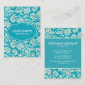 ターコイズ&ホワイトフローラダマスクカスタマイズ- 名刺 (正面/裏面)