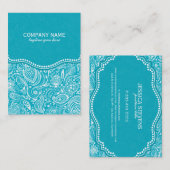 ターコイズ&ホワイトフローラペイズリーダマスパターン2 名刺 (正面/裏面)