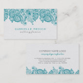 ターコイズ&ホワイトフローラペイズリーレース 名刺 (正面/裏面)