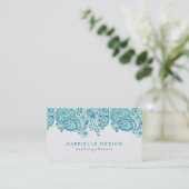 ターコイズ&ホワイトフローラペイズリーレース 名刺 (スタンド正面)