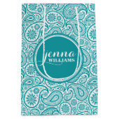 ターコイズ&ホワイトヴィンテージペイズリーダマスク ミディアムペーパーバッグ (裏面)