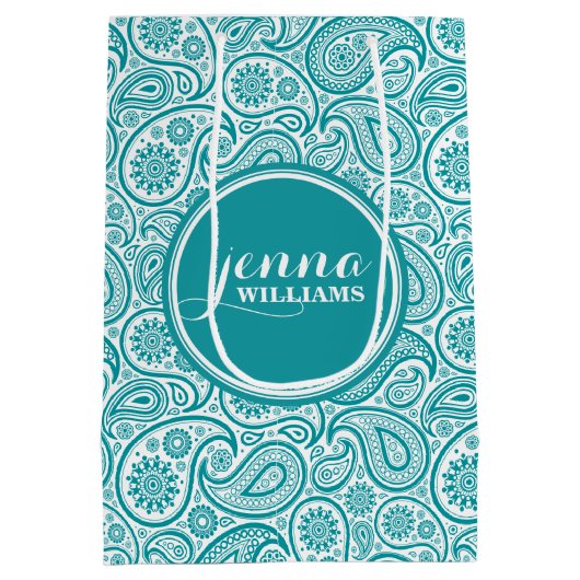 ターコイズ&ホワイトヴィンテージペイズリーダマスク ミディアムペーパーバッグ (裏面)