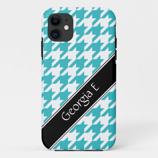 ターコイズ&ホワイト千鳥格子のiPhone 5ケカスタムース Case-Mate iPhoneケース (裏面)