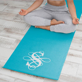 ターコイズ&ホワイト渦巻形のイニシャルモノグラム ヨガマット