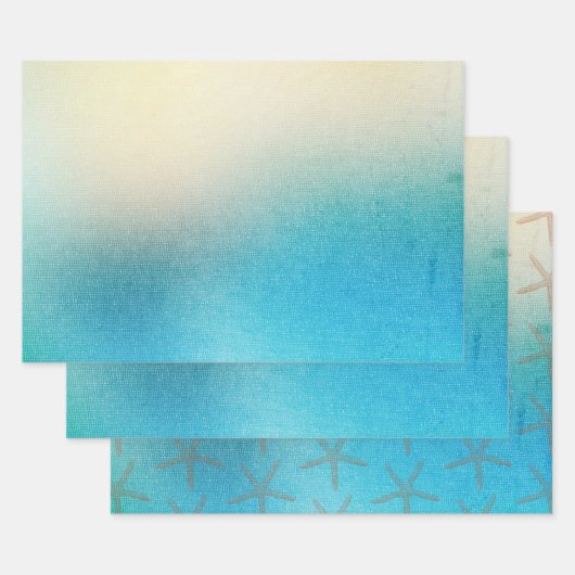 ターコイズ ホワイト アクア ブルー スターフィッシュ ビーチ ウェディング ラッピングペーパーシート (セット)