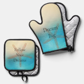 ターコイズ ホワイト アクア ブルー スターフィッシュ ビーチ 鍋つかみ&鍋敷きセット (正面/裏面)