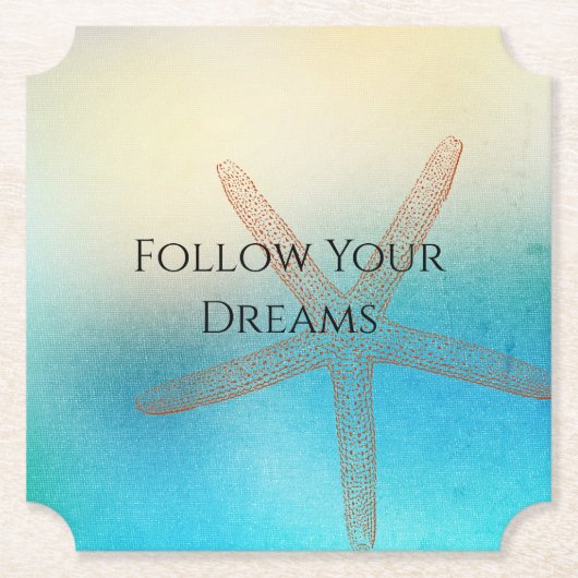 ターコイズ ホワイト アクア ブルー ヒトデ ビーチ ウェディング ペーパーコースター (正面)