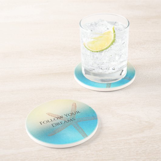 ターコイズ ホワイト アクア ブルー ヒトデ ビーチ コースター (側面)