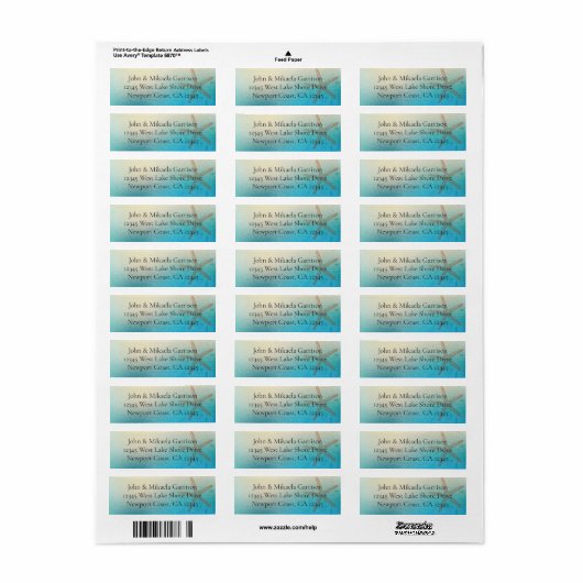 ターコイズ ホワイト アクア ブルー ビーチ スターフィッシュ ウェディング ラベル (フルシート)