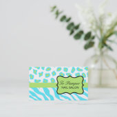 ターコイズ、ホワイト&グリーンゼブラ&チーテカスタムー 名刺 (スタンド正面)