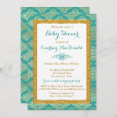 ターコイズ、ホワイト、ゴールドの偽物グリッター ベビーシャワー招待状 招待状 (正面/裏面)