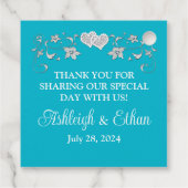 ターコイズ、ホワイト、シルバーラブハート結婚 フェイバータグ (裏面)