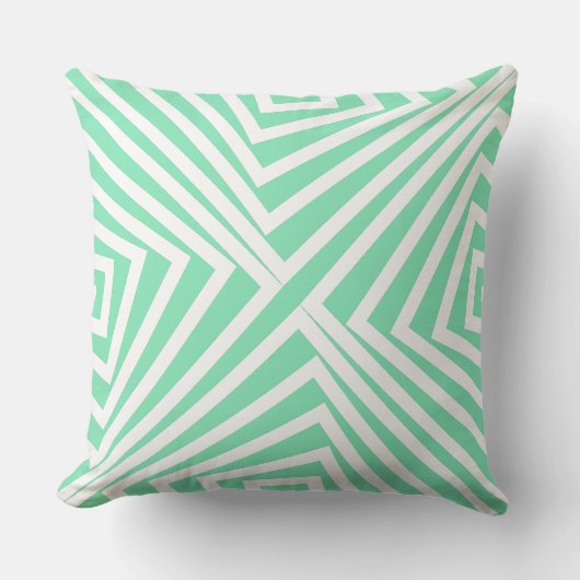 ターコイズ＆ホワイト、ストライプ柄 - サッカーパイルクッション クッション (正面)