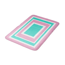 ターコイズ ホワイト ピンク ジオメトリック バスマット