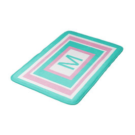 ターコイズ ホワイト ピンク ジオメトリック モノグラム バスマット