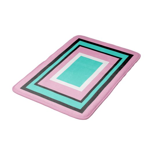 ターコイズ ホワイト ピンク ブラック 幾何学模様 バスマット (アングル)