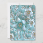 ターコイズ ホワイト フラワーエンゲージメント 招待状 (裏面)