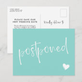 ターコイズ ホワイト ミニマリスト 延期された結婚式 案内ポストカード (正面/裏面)