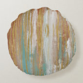ターコイズ、ホワイト、レッドオクレ、金ゴールド抽象芸術 ラウンドクッション (裏面)