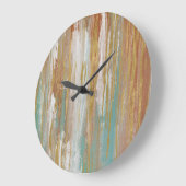 ターコイズ、ホワイト、レッドオークレー、および金ゴールド抽象芸術 ラージ壁時計 (傾斜)