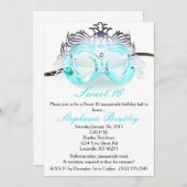 ターコイズ・マスカレード・ゼブラ・スイート16バースデー・招待状 招待状 (正面/裏面)