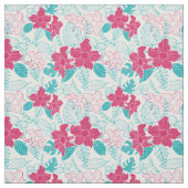 ターコイズ&マゼンタ花柄 ファブリック (見本)