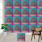 ターコイズ&マゼンタ オリエンタル パゴダ シノセラミック タイル