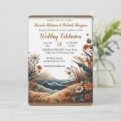 ターコイズ、 マゼンタ、紫の花のボヘミアンミックス 招待状 (スタンド正面)