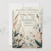 ターコイズ、 マゼンタ、紫の花のボヘミアンミックス 招待状 (正面)