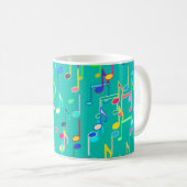 ターコイズ・マルチの音符プリント コーヒーマグカップ (正面右)