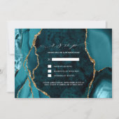 ターコイズ、マーブル、ゴールドのアゲート ウェディング RSVP 招待状 (正面)