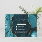 ターコイズ、マーブル、ゴールドのアゲート ウェディング RSVP 招待状 (スタンド正面)