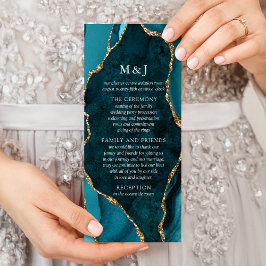 ターコイズ、マーブル&ゴールド アゲート 結婚式プログラム ラックカード