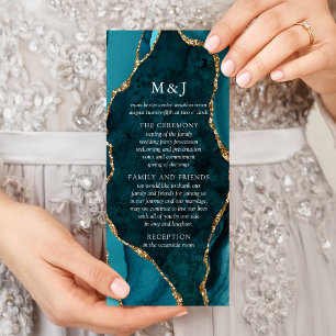 ターコイズ、マーブル&ゴールド アゲート 結婚式プログラム ラックカード