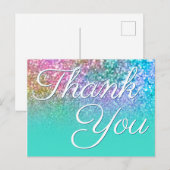 ターコイズ・マーメイド・オンブレ・ボケ・グリッター・サンキュー ポストカード (正面/裏面)