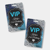 ターコイズ マーメイド レター シルバー グリッター 誕生日 VIP バッジ (正面&裏面)