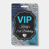 ターコイズ マーメイド レター シルバー グリッター 誕生日 VIP バッジ (裏面)