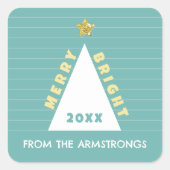 ターコイズ ミニマリスト クリスマス ツリー ネーム スクエアシール (正面)