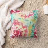 ターコイズ&モダンスカーレットミックスメディアアートクッション クッション (ブランケット)