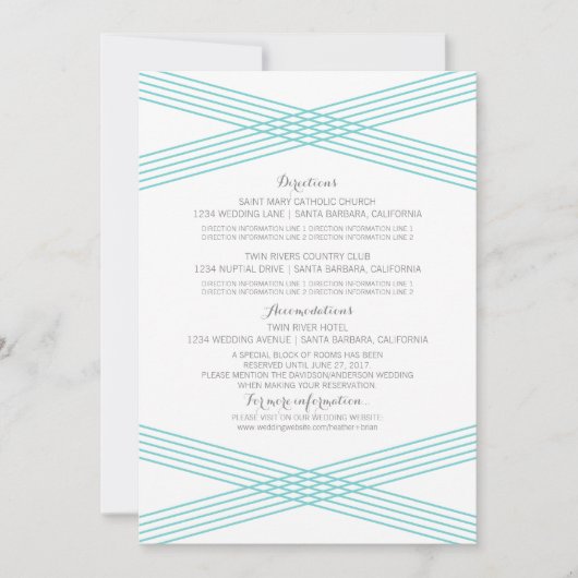 ターコイズ モダン デコ 情報カード 招待状 (正面)