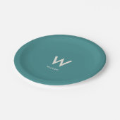 ターコイズ モノグラム パーソナルパーティー ペーパープレート (アングル)