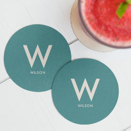 ターコイズ モノグラム パーソナルパーティー ラウンドペーパーコースター