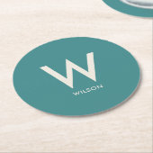 ターコイズ モノグラム パーソナルパーティー ラウンドペーパーコースター (アングル)