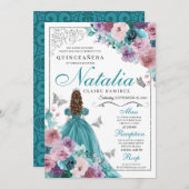 ターコイズ＆モーブ オーシャン サンセット プリンセス キンセアニエラ 招待状 (正面/裏面)