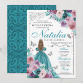 ターコイズ＆モーブ オーシャン サンセット プリンセス キンセアニエラ 招待状 (正面/裏面)