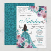 ターコイズ＆モーブ オーシャン サンセット プリンセス キンセアニエラ 招待状 (正面/裏面)