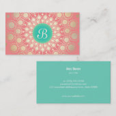 ターコイズ、ユニーク金ゴールド、ピンクコーラルモノグラム 名刺 (正面/裏面)