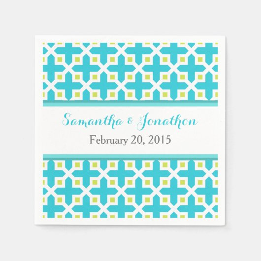 ターコイズ&ライムグリーンクロスパタ結婚ーン スタンダードカクテルナプキン (正面)